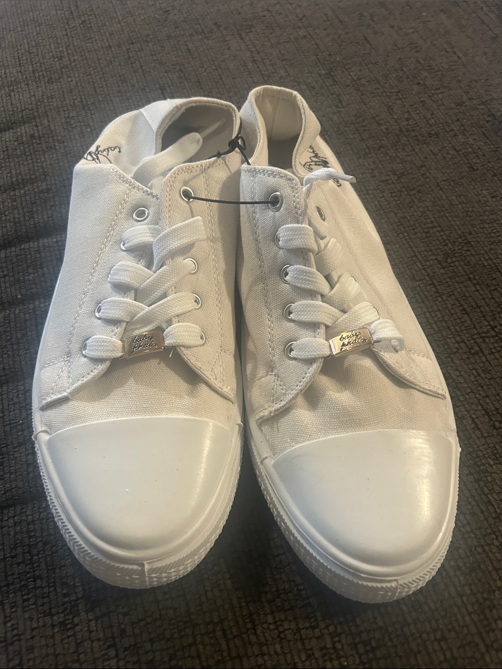 Baby Phat Ivory Canvas Low-Top Sneakers with Gold Lace Charms